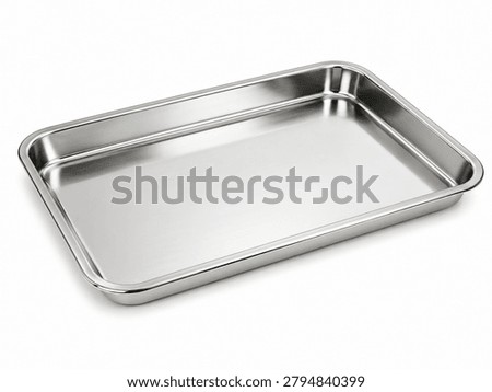 Rectangular stainless steel roasting tray isolated on a clean background. Featuring deep edges and a polished metal finish, this durable kitchen pan is ideal for baking, roasting, food preparation, and serving. Suitable for home kitchens, restaurants, catering businesses, and commercial cooking applications requiring reliable and food-safe cookware.