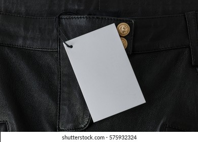 Rectangular Tag on Leather Pants with Gold Buttons