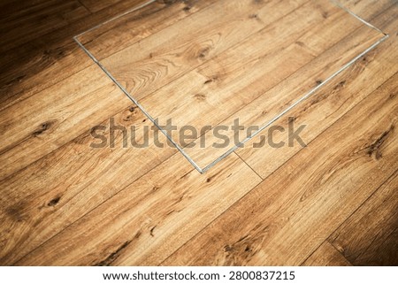 Rectangular trapdoor concealed in hardwood floor