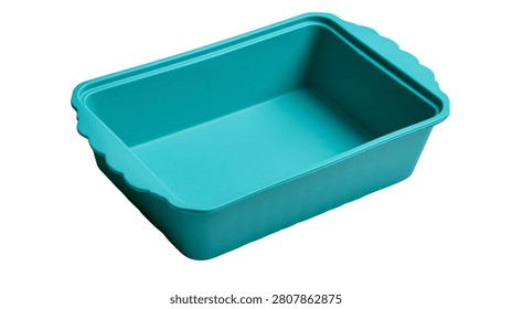 Rectangular turquoise silicone baking pan for oven cooking