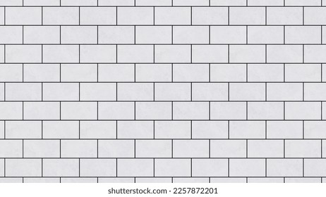 rectangular white ceramic or porcelain wall and floor tiles installed in staggered brick pattern  inside bathroom or kitchen as a decoration interior design, it can be used as background