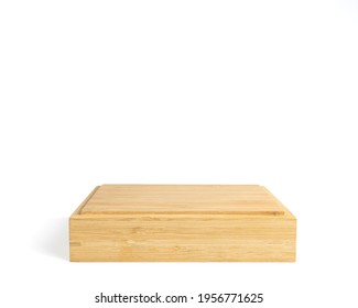 Rectangular wooden pedestal isolated on white background. wite clipping paths. Horizontal template for mockup, banner. 