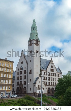 Rectorate of the Pomeranian Medical University - Pomorski Uniwersytet Medyczny. Old building of old European university.  Neo-Renaissance building with 68 metre tower. 