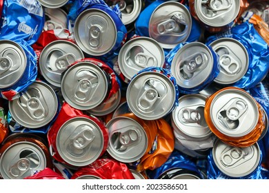 recycle aluminum metal crushed can waste background - Shutterstock ID 2023586501