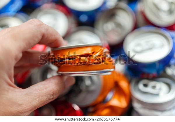 recycle\
aluminum metal crushed can waste\
background