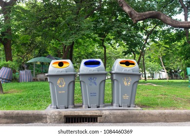 Three Bins Collection Recycle Materials Park Stock Photo (Edit Now ...