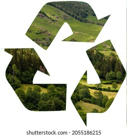 Recycle Symol With Green Lanscape Concept Of Recylcing  And Enviromental Issues