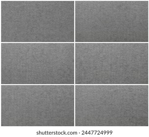 Recycled dark gray colored tinted paper six 4k backgrounds set. Subtle dark paper sheet texture. Grunge backdrop.
