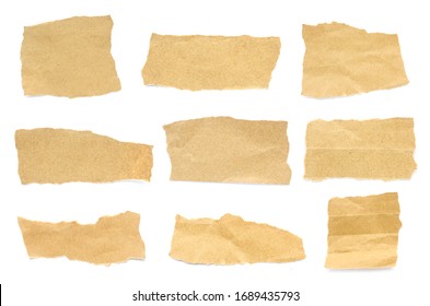 Recycled Paper Craft Stick On A White Background. Brown Paper Torn Or Ripped Pieces Of Paper Isolated On White Background.