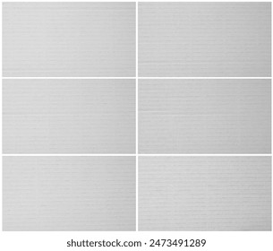 Recycled white packing striped cardboard six 4k backgrounds set. Subtle light paper sheet texture. Grunge backdrop.