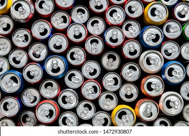 Recycling aluminum or metal empty cans top view. Group of cans for reuse and recycle. - Image
