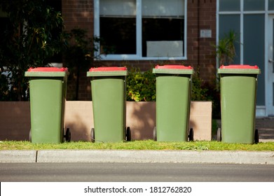 Recycling Bin Stands Outdoor. Australia, Melbourne.