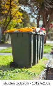 Recycling Bin Stands Outdoor. Australia, Melbourne.