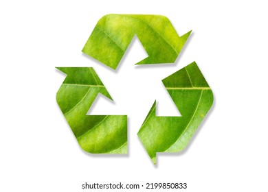 Recycling icon made from green leaves, On a white background, The concept of recycling, Ecology and green environment concept. - Shutterstock ID 2199850833