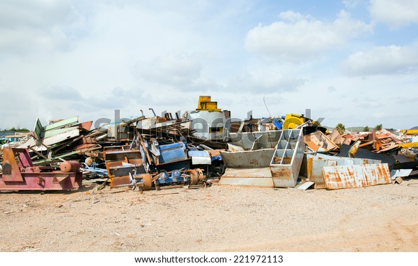 Recycling industry concept - Metal Scrap\
Recycle Ecological Factory - Scrap metal pile junk yard waste for\
recycling environment