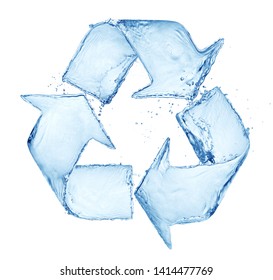 recycling mark made of pure blue water splash isolated on white background - Shutterstock ID 1414477769
