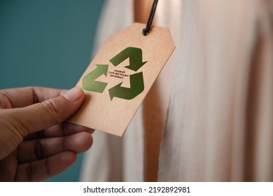 Recycling Products Concept. Organic Cotton Recycling Cloth. Zero Waste Materials. Environment Care, Reuse, Renewable for Sustainable Lifestyle. Recycle Icon show on Tag - Shutterstock ID 2192892981