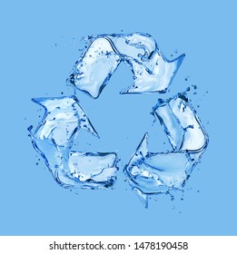 Recycling sign made of water splashes on blue background - Shutterstock ID 1478190458