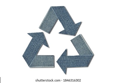 Recycling symbol made of denim fabric on white background. Concept of ecology  - Shutterstock ID 1846316302