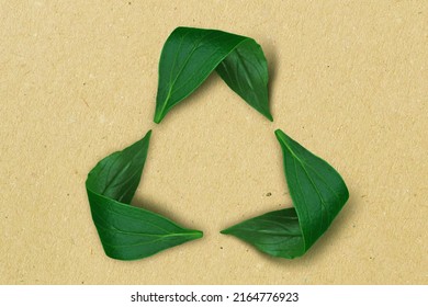 Recycling symbol made of leaves on recycled paper background - Concept of ecology and recycling - Shutterstock ID 2164776923