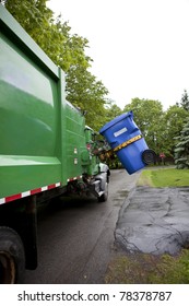 Recycling Truck Picking Up Bin - Vertical