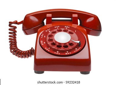 Red  60s Rotary Dial Phone Isolated With Clipping Path