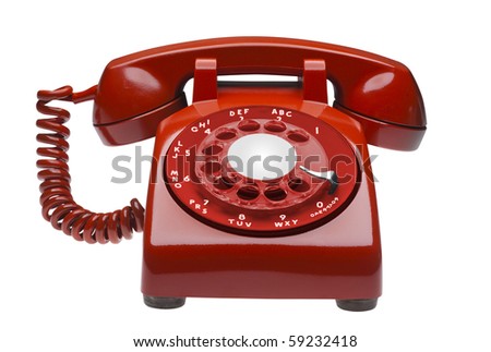 Red  60s rotary dial phone isolated with clipping path