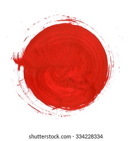 Red Abstract Circle Stroke. Colorful Raster Watercolor Brush Stroke