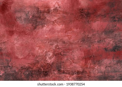 Red Abstract Painting On Canvas Grunge Backdrop Or Texture 