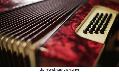 Red Accordion And Details, Buttons Bellows And Overlay.