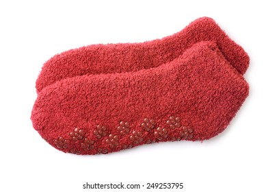 Red Acrylic Slipper Socks Isolated On White