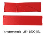 Red adhesive sticky tapes in equal sign shape isolated cutout in white background. Concept of accept, approve and correct.