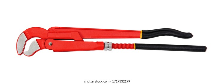 Red Adjustable Pipe Wrench Tool On White Background