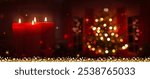 Red Advent candles isolated on blurred glowing Christmas tree background