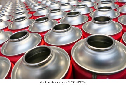 Red Aerosol Cans In Factory