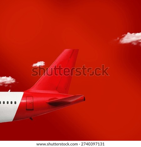 Red Airplane Tail Fin in Dramatic Sky Aviation, Travel and Transportation Concept