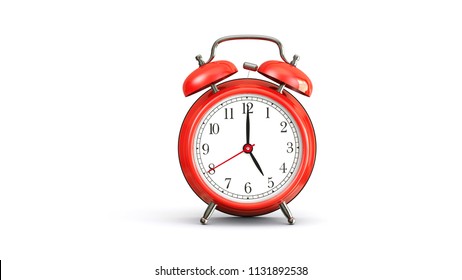 Red Alarm Clock On White Background At 5 Oclock