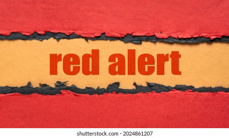 Red Alert Web Banner - Text Against Red, Orange And Black Handmade Paper, Warning And Climate Emergency Concept