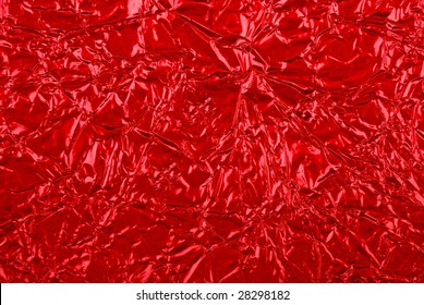 Red Aluminum Foil Is Crumpled