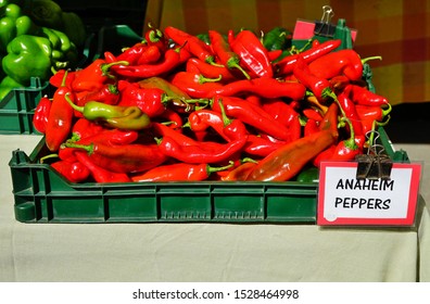 Red Anaheim Chili Peppers At A Farmers Market