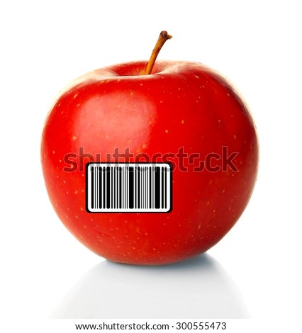 Red apple with barcode isolated on white