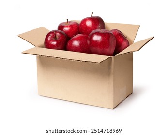 Red apple in cardboard box isolated on white background. Fruit delivery concept. - Powered by Shutterstock