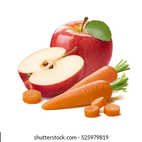 Red Apple Carrot Pieces Isolated On White Background As Package Design Element