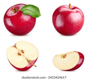 Red apple collection isolated on white background. Fresh apple leaf. Clipping path apple. Red apple macro studio photo - Powered by Shutterstock