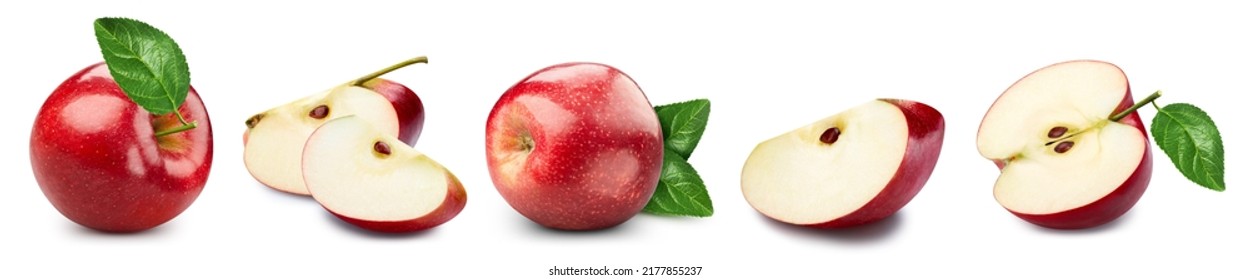 Red apple collection. Red apple set isolated on white background. Red apple macro. With clipping path