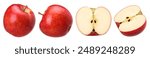 red apple (Envy Apple) and half isolated on a white background, with clipping path, Full depth of field, cut out, collection, set