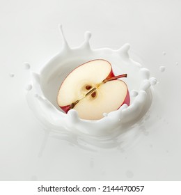 Red Apple Falls Into Milk, Yoghurt, Sour Cream, Splash