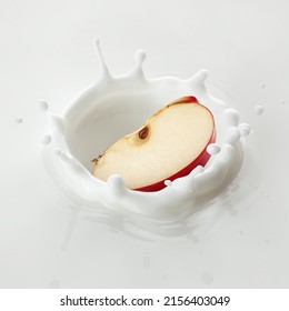 Red Apple Falls Into Milk, Yoghurt, Sour Cream, Splash