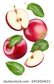 Red apple fruit with leaf isolate. Red apple leaves on white. Apple clipping path. High End Retouching