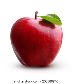 Fruto de manzana roja con hoja aislada en fondo blanco